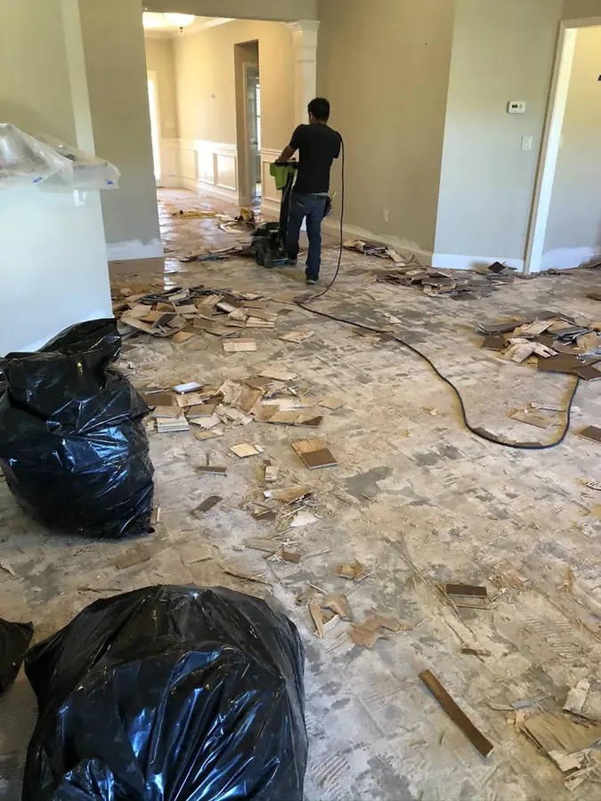 A room cleared and dried after a water loss
